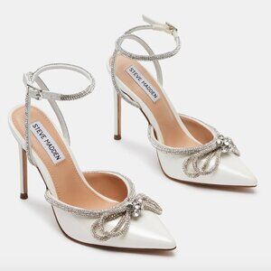 Steve Madden White Heels with Rhinestone Embellishments